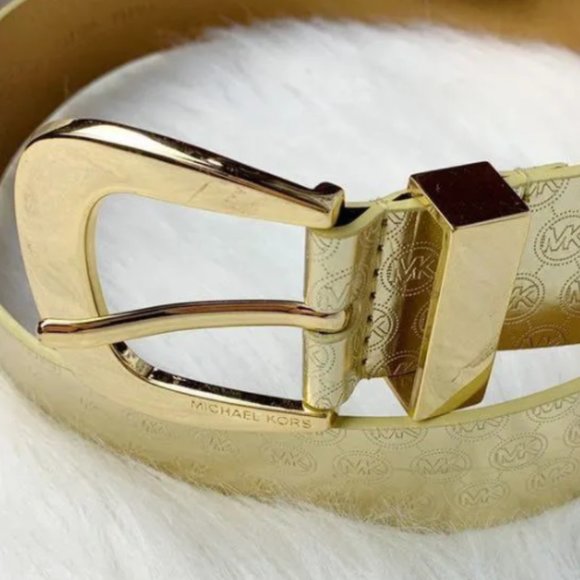 MICHAEL Michael Kors, brand new gold twist leather logo belt, Small - Picture 2 of 3
